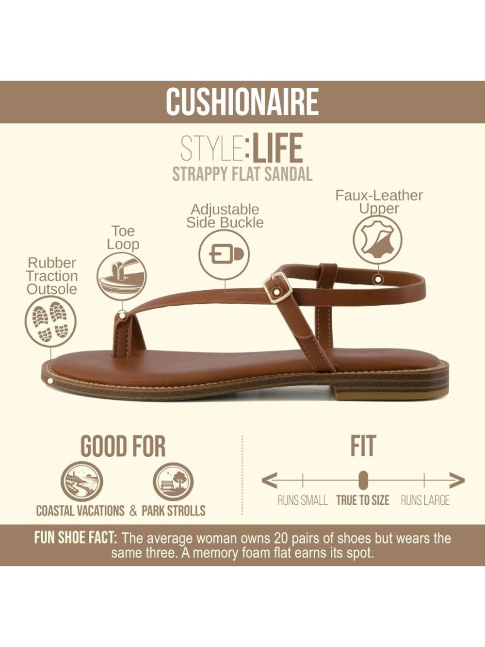 Women's Brown Summer Strappy Thong with Toe Loop Adjustable Ankle Strap Flats - Picture 4 of 6